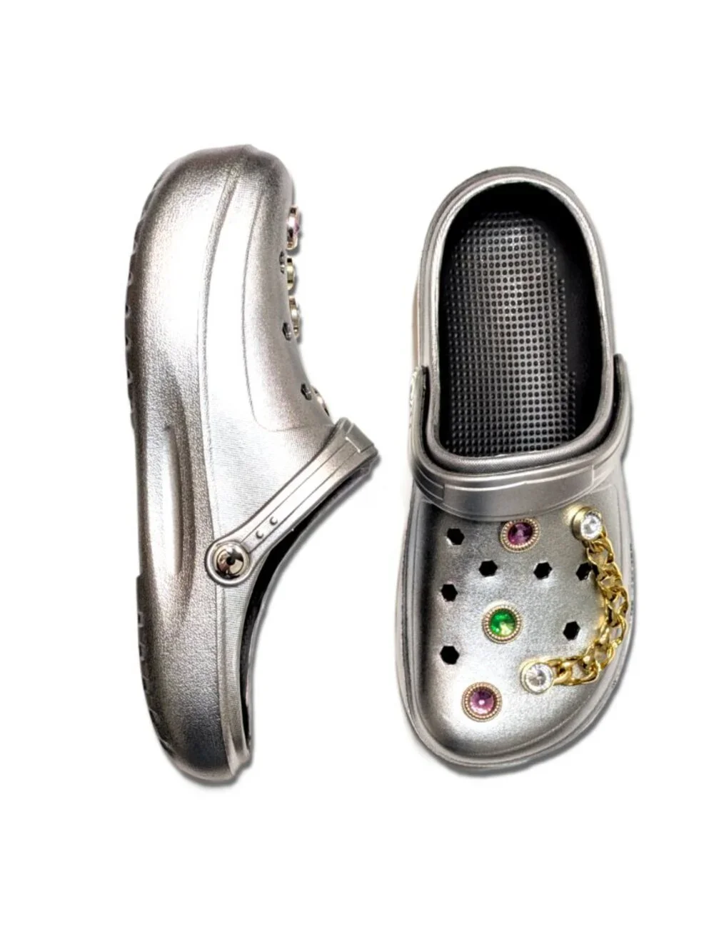 Girl's Silver Clogs, Craytown Brand, Accessories Included, J4-J6